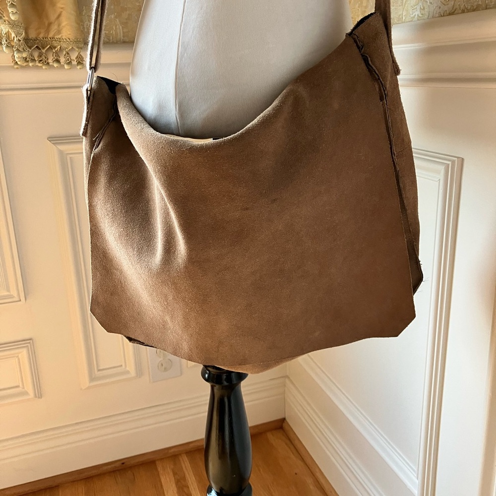 Tan suede laptop bag